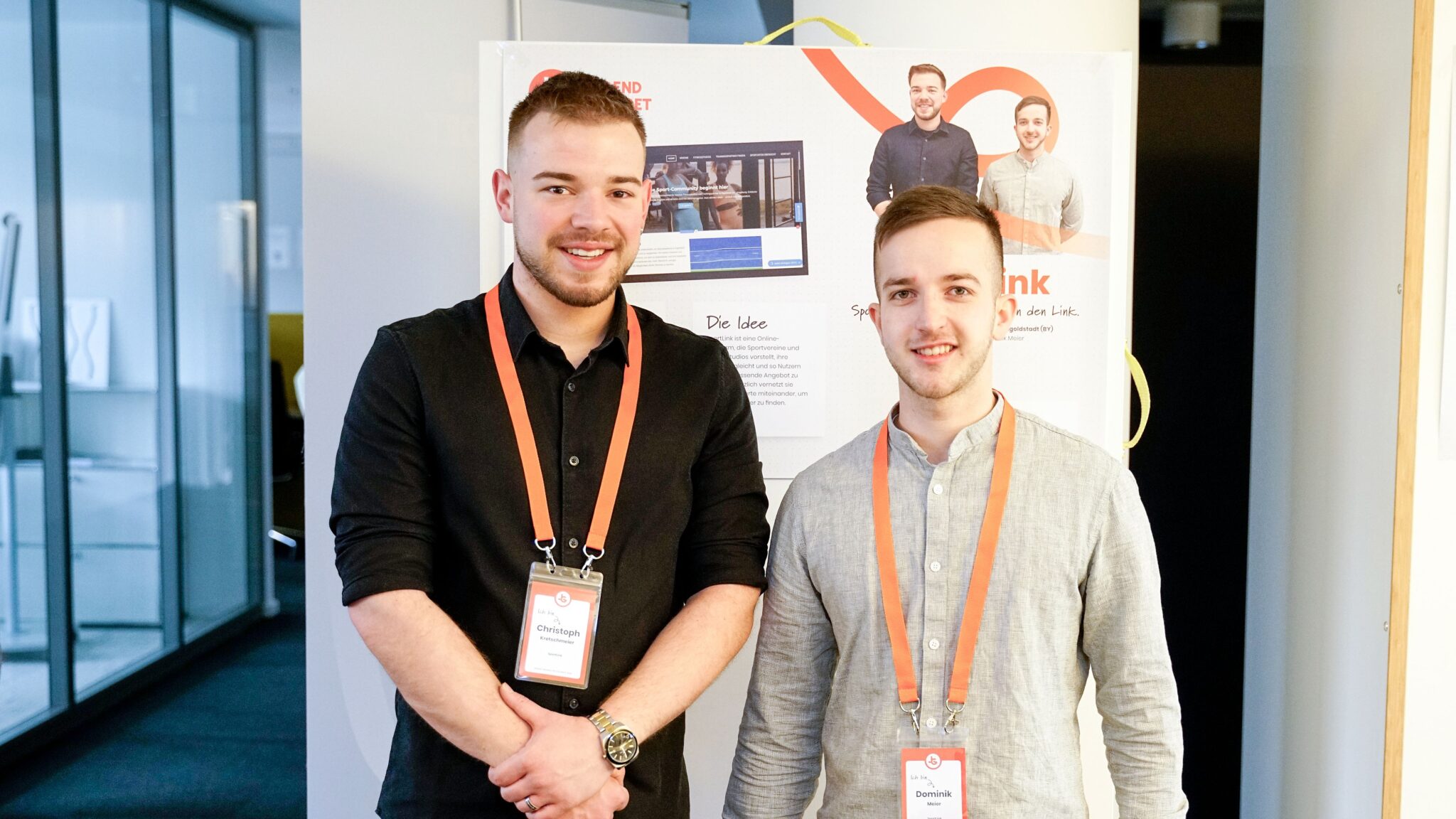 Christoph Kretschmeier und Dominik Meier aus Ingolstadt treten mit ihrer Plattform „Sport Link“ im JUGEND GRÜNDET Bundesfinale 2026 an. Foto: JUGEND GRÜNDET