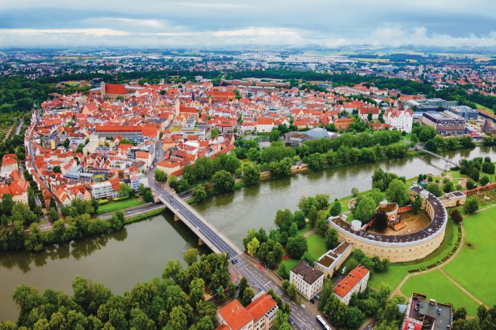 Ingolstadt old town aerial panoramic view. Ingolstadt is a city on Danube river in Bavaria, Germany.