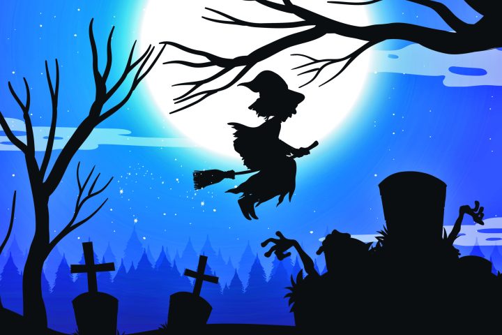 Halloween night background with witch silhouette illustration